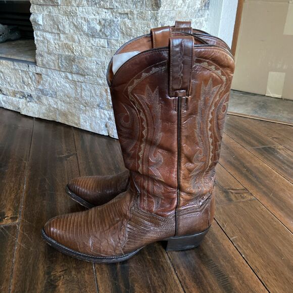 Dan Post Lizard Cowboy Western Boots Mens Sz 8.5 D Brown Leather DP2351 - Picture 1 of 13